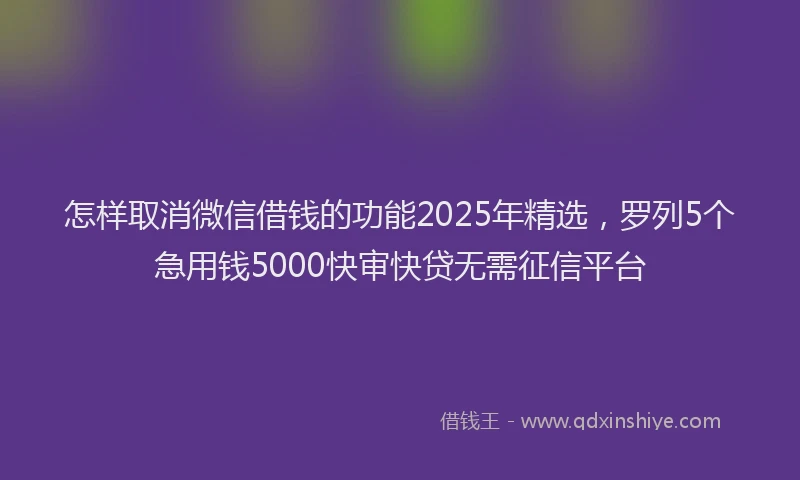 怎样取消微信借钱的功能2025年精选，罗列5个急用钱5000快审快贷无需征信平台
