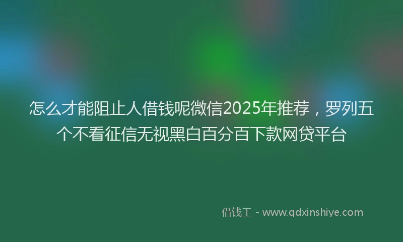 怎么才能阻止人借钱呢微信2025年推荐，罗列五个不看征信无视黑白百分百下款网贷平台