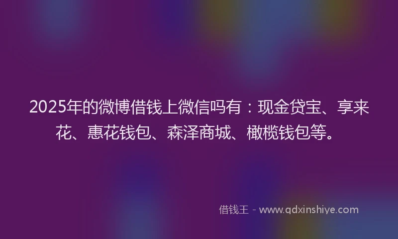 2025年的微博借钱上微信吗有：现金贷宝、享来花、惠花钱包、森泽商城、橄榄钱包等。