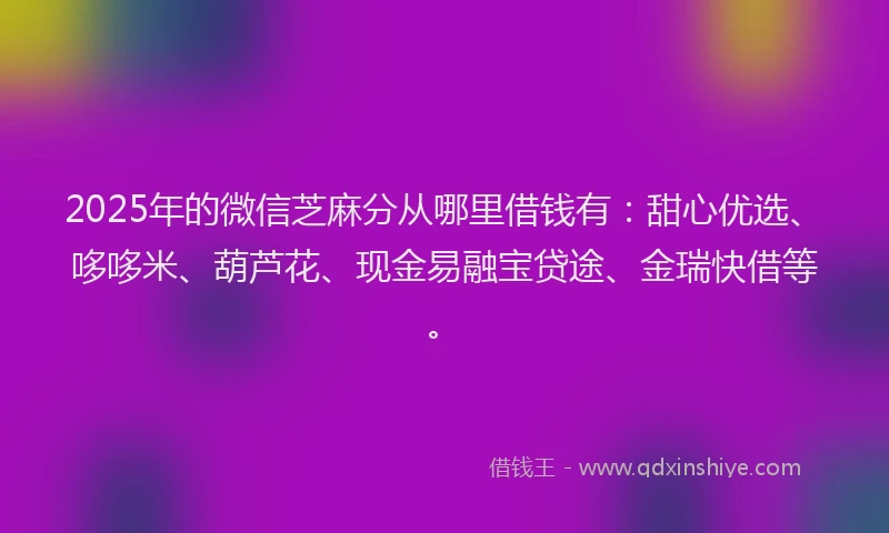 2025年的微信芝麻分从哪里借钱有：甜心优选、哆哆米、葫芦花、现金易融宝贷途、金瑞快借等。