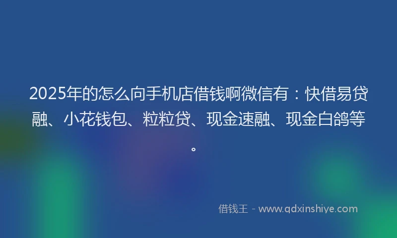 2025年的怎么向手机店借钱啊微信有：快借易贷融、小花钱包、粒粒贷、现金速融、现金白鸽等。
