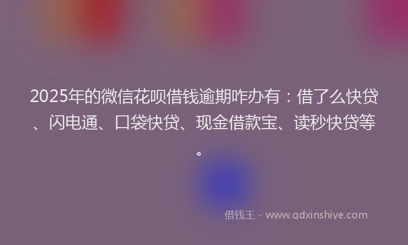 2025年的微信花呗借钱逾期咋办有：借了么快贷、闪电通、口袋快贷、现金借款宝、读秒快贷等。