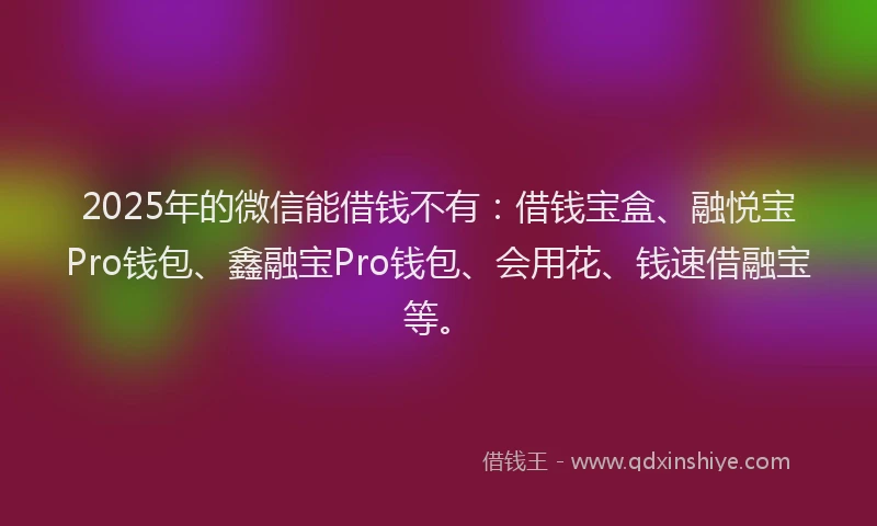 2025年的微信能借钱不有：借钱宝盒、融悦宝Pro钱包、鑫融宝Pro钱包、会用花、钱速借融宝等。
