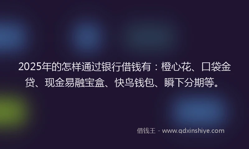 2025年的怎样通过银行借钱有：橙心花、口袋金贷、现金易融宝盒、快鸟钱包、瞬下分期等。