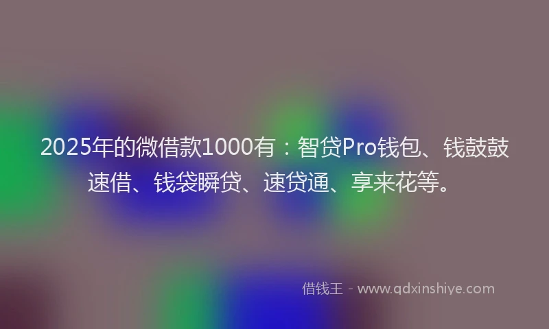 2025年的微借款1000有：智贷Pro钱包、钱鼓鼓速借、钱袋瞬贷、速贷通、享来花等。