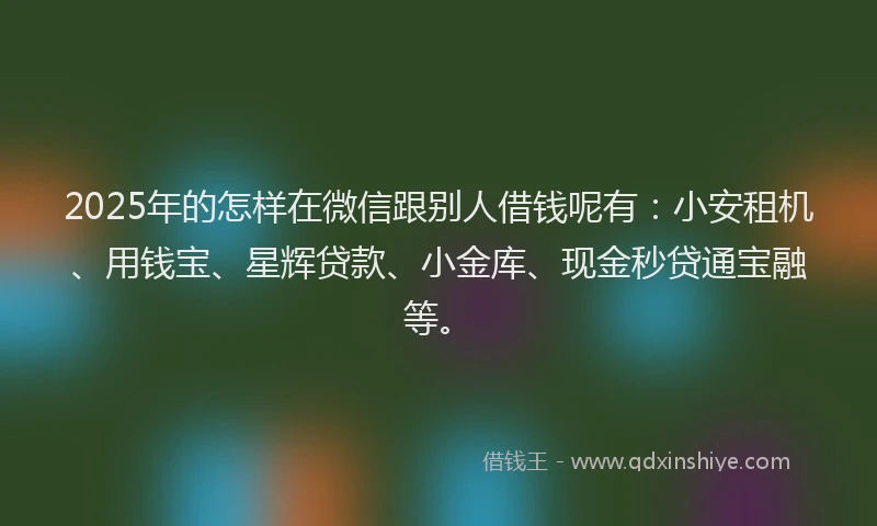 2025年的怎样在微信跟别人借钱呢有：小安租机、用钱宝、星辉贷款、小金库、现金秒贷通宝融等。