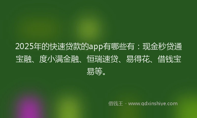 2025年的快速贷款的app有哪些有：现金秒贷通宝融、度小满金融、恒瑞速贷、易得花、借钱宝易等。