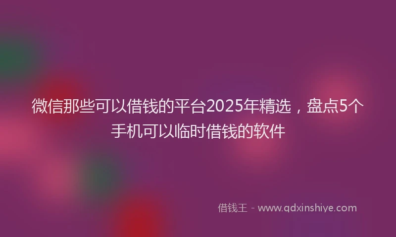 微信那些可以借钱的平台2025年精选，盘点5个手机可以临时借钱的软件