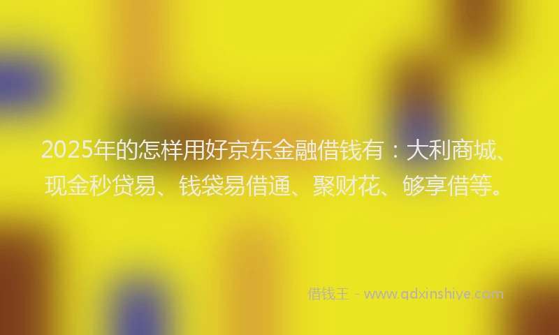2025年的怎样用好京东金融借钱有：大利商城、现金秒贷易、钱袋易借通、聚财花、够享借等。