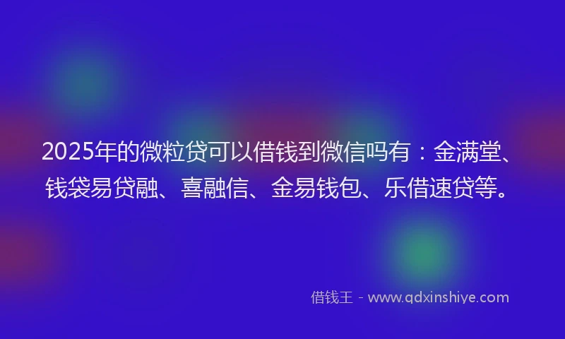 2025年的微粒贷可以借钱到微信吗有：金满堂、钱袋易贷融、喜融信、金易钱包、乐借速贷等。