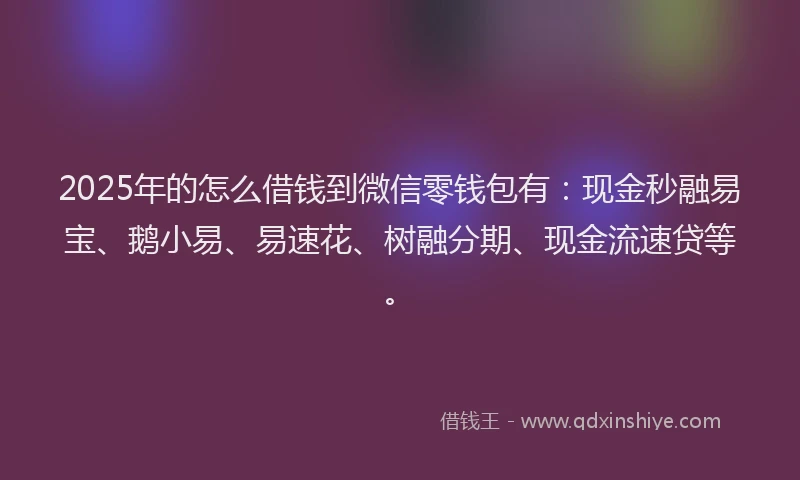 2025年的怎么借钱到微信零钱包有：现金秒融易宝、鹅小易、易速花、树融分期、现金流速贷等。