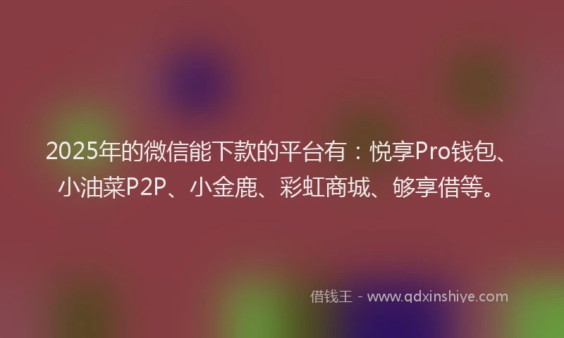 2025年的微信能下款的平台有：悦享Pro钱包、小油菜P2P、小金鹿、彩虹商城、够享借等。