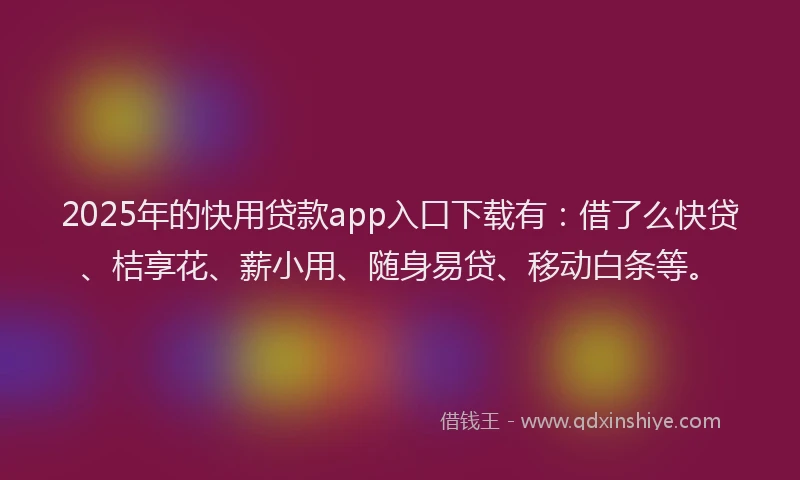 2025年的快用贷款app入口下载有：借了么快贷、桔享花、薪小用、随身易贷、移动白条等。