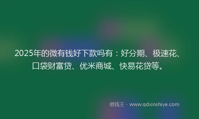 2025年的微有钱好下款吗有：好分期、极速花、口袋财富贷、优米商城、快易花贷等。