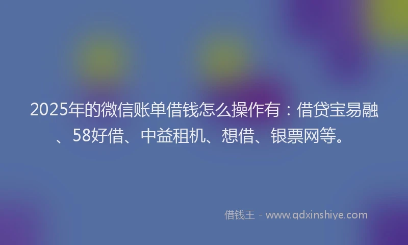 2025年的微信账单借钱怎么操作有：借贷宝易融、58好借、中益租机、想借、银票网等。