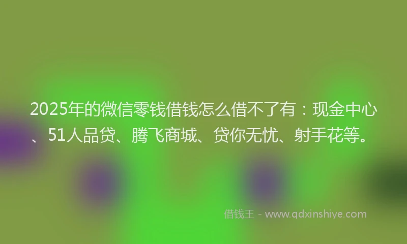 2025年的微信零钱借钱怎么借不了有：现金中心、51人品贷、腾飞商城、贷你无忧、射手花等。