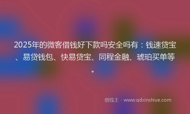 2025年的微客借钱好下款吗安全吗有：钱速贷宝、易贷钱包、快易贷宝、同程金融、琥珀买单等。