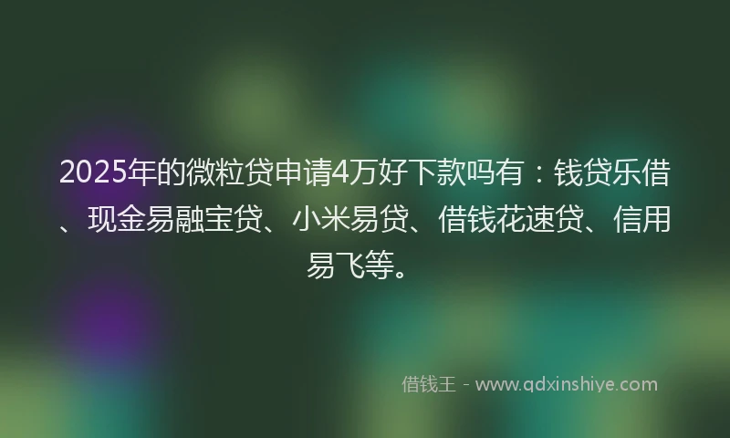 2025年的微粒贷申请4万好下款吗有：钱贷乐借、现金易融宝贷、小米易贷、借钱花速贷、信用易飞等。