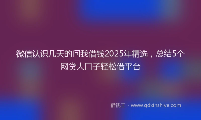 微信认识几天的问我借钱2025年精选，总结5个网贷大口子轻松借平台