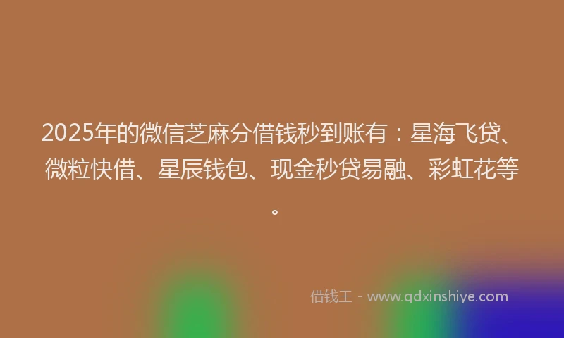 2025年的微信芝麻分借钱秒到账有：星海飞贷、微粒快借、星辰钱包、现金秒贷易融、彩虹花等。