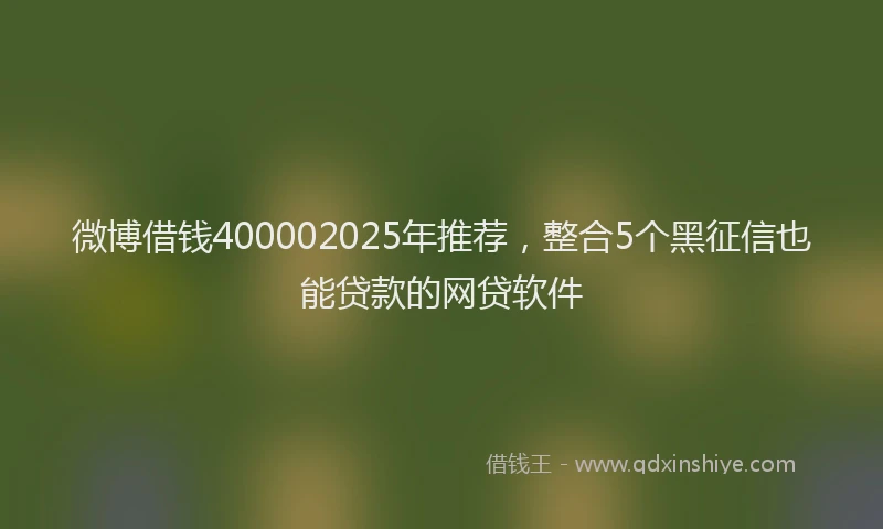 微博借钱400002025年推荐，整合5个黑征信也能贷款的网贷软件