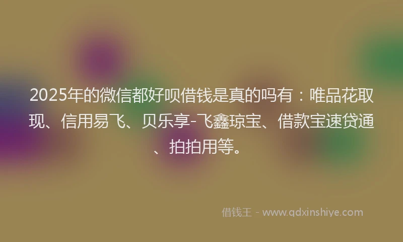 2025年的微信都好呗借钱是真的吗有：唯品花取现、信用易飞、贝乐享-飞鑫琼宝、借款宝速贷通、拍拍用等。
