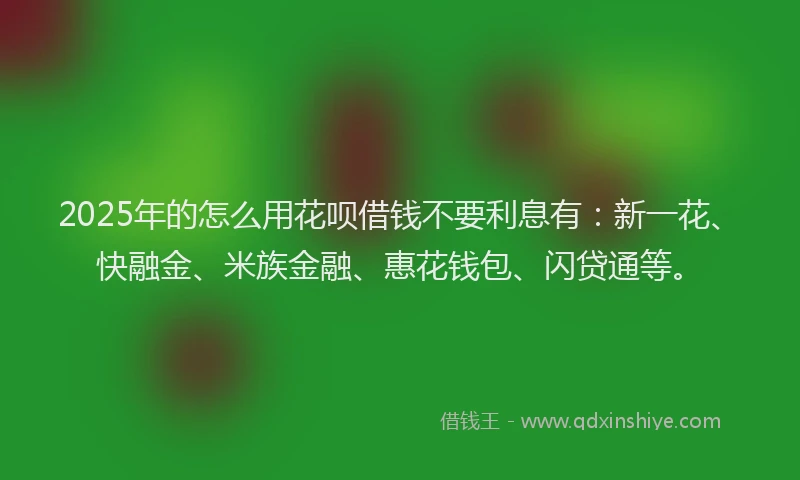 2025年的怎么用花呗借钱不要利息有：新一花、快融金、米族金融、惠花钱包、闪贷通等。