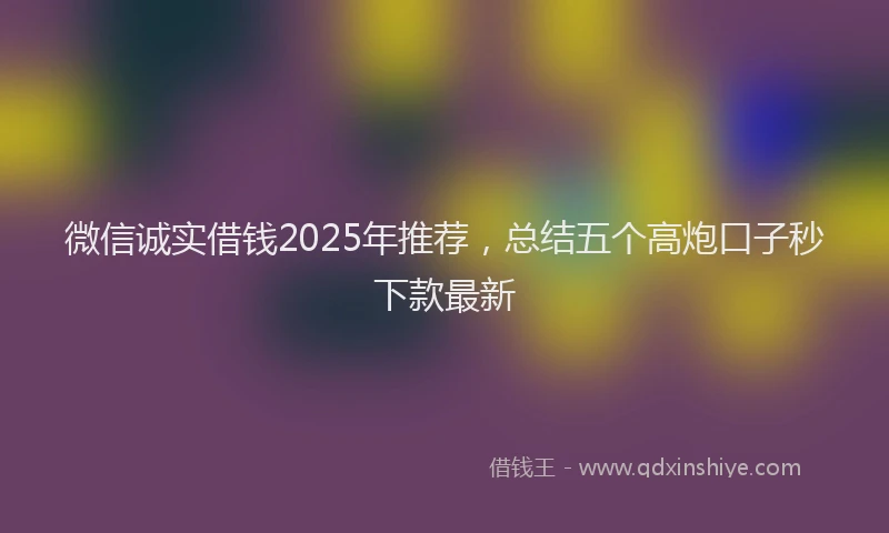 微信诚实借钱2025年推荐，总结五个高炮口子秒下款最新