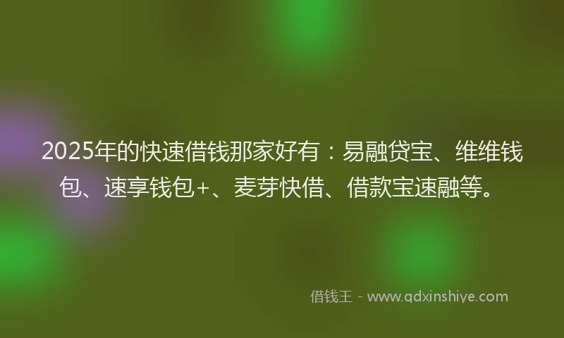 2025年的快速借钱那家好有：易融贷宝、维维钱包、速享钱包+、麦芽快借、借款宝速融等。