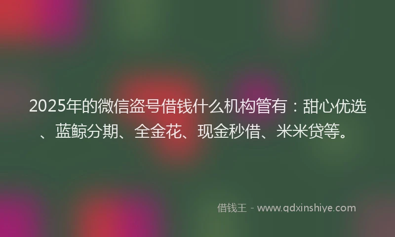 2025年的微信盗号借钱什么机构管有：甜心优选、蓝鲸分期、全金花、现金秒借、米米贷等。
