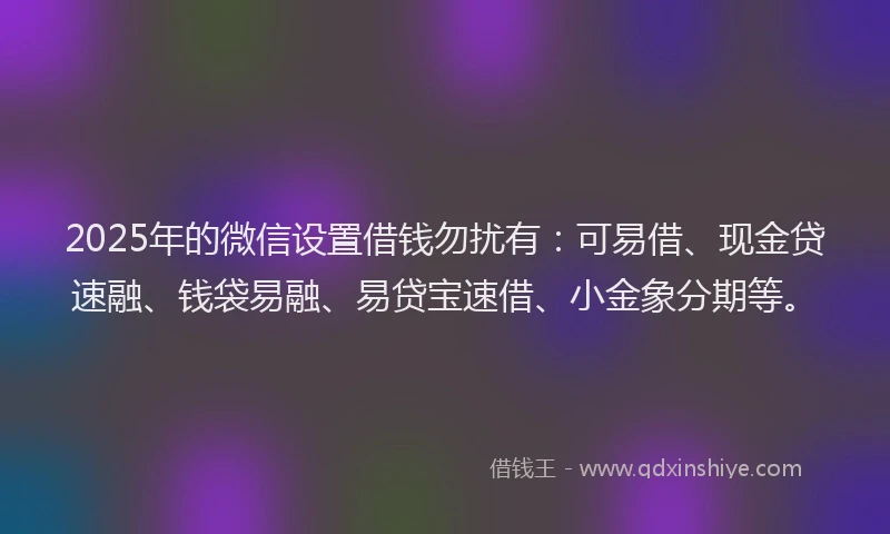 2025年的微信设置借钱勿扰有：可易借、现金贷速融、钱袋易融、易贷宝速借、小金象分期等。