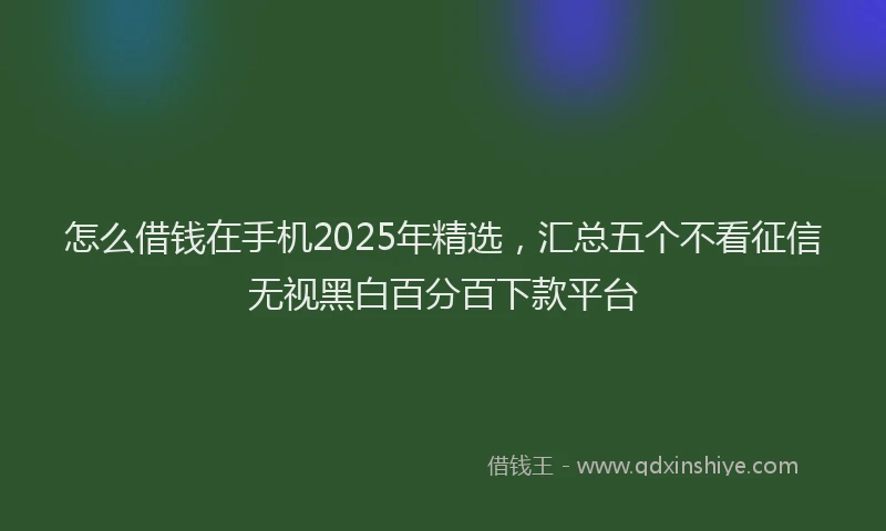 怎么借钱在手机2025年精选，汇总五个不看征信无视黑白百分百下款平台