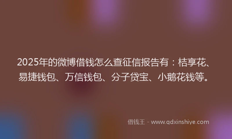 2025年的微博借钱怎么查征信报告有：桔享花、易捷钱包、万信钱包、分子贷宝、小鹅花钱等。