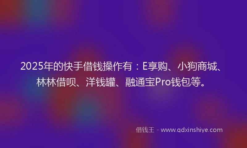 2025年的快手借钱操作有：E享购、小狗商城、林林借呗、洋钱罐、融通宝Pro钱包等。