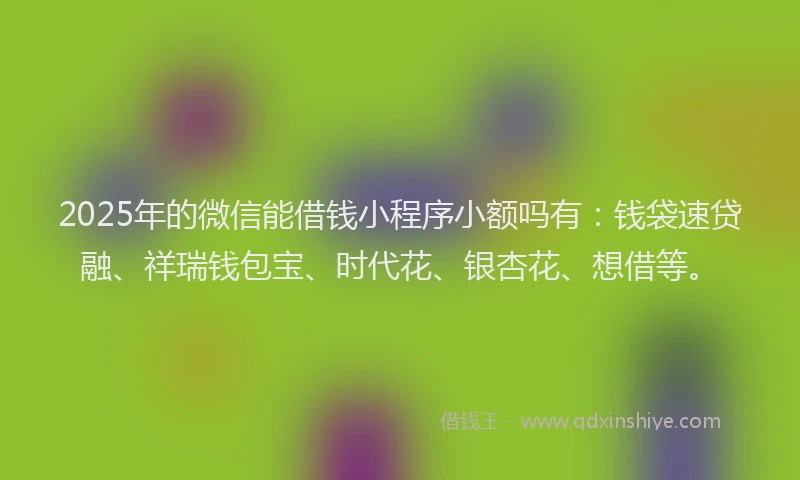2025年的微信能借钱小程序小额吗有：钱袋速贷融、祥瑞钱包宝、时代花、银杏花、想借等。