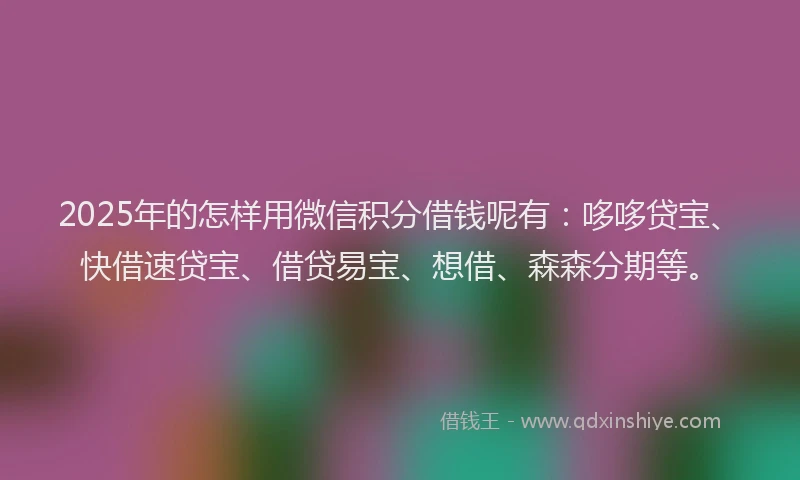 2025年的怎样用微信积分借钱呢有：哆哆贷宝、快借速贷宝、借贷易宝、想借、森森分期等。