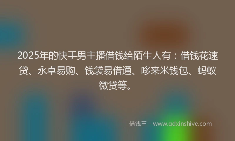 2025年的快手男主播借钱给陌生人有：借钱花速贷、永卓易购、钱袋易借通、哆来米钱包、蚂蚁微贷等。