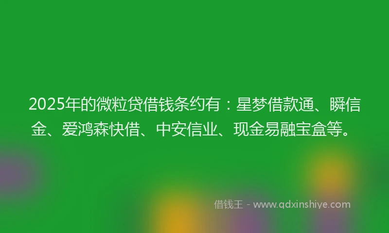 2025年的微粒贷借钱条约有：星梦借款通、瞬信金、爱鸿森快借、中安信业、现金易融宝盒等。
