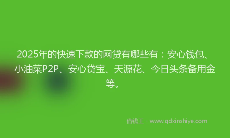 2025年的快速下款的网贷有哪些有：安心钱包、小油菜P2P、安心贷宝、天源花、今日头条备用金等。