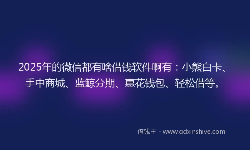 2025年的微信都有啥借钱软件啊有：小熊白卡、手中商城、蓝鲸分期、惠花钱包、轻松借等。