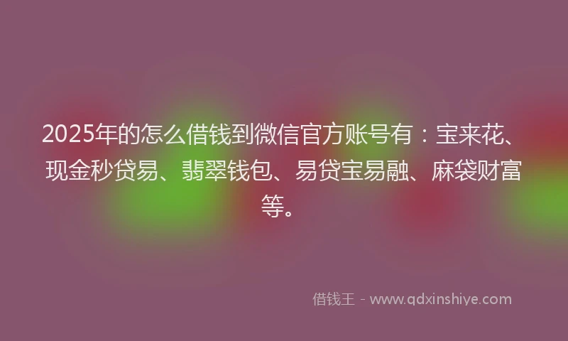2025年的怎么借钱到微信官方账号有：宝来花、现金秒贷易、翡翠钱包、易贷宝易融、麻袋财富等。