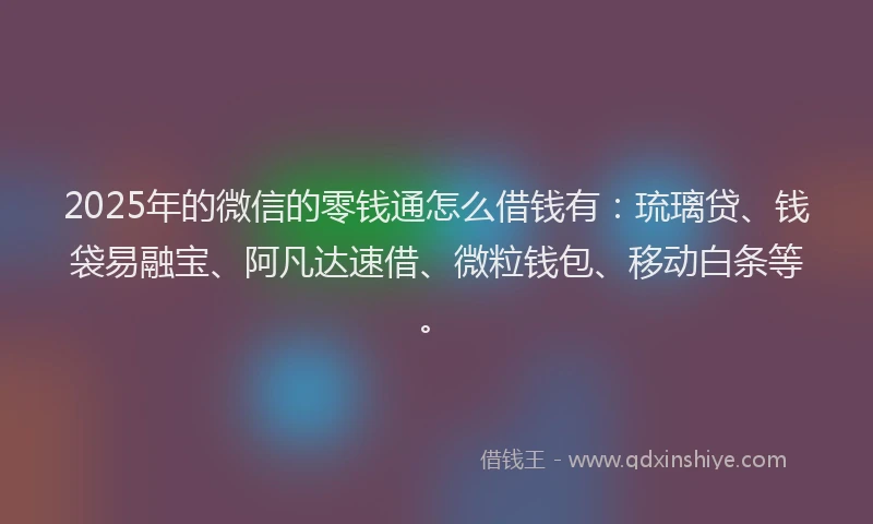2025年的微信的零钱通怎么借钱有：琉璃贷、钱袋易融宝、阿凡达速借、微粒钱包、移动白条等。