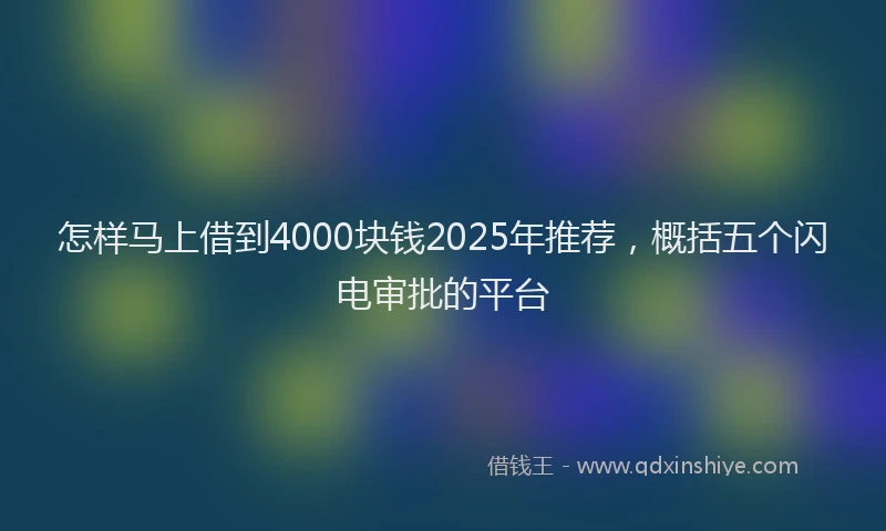 怎样马上借到4000块钱2025年推荐，概括五个闪电审批的平台