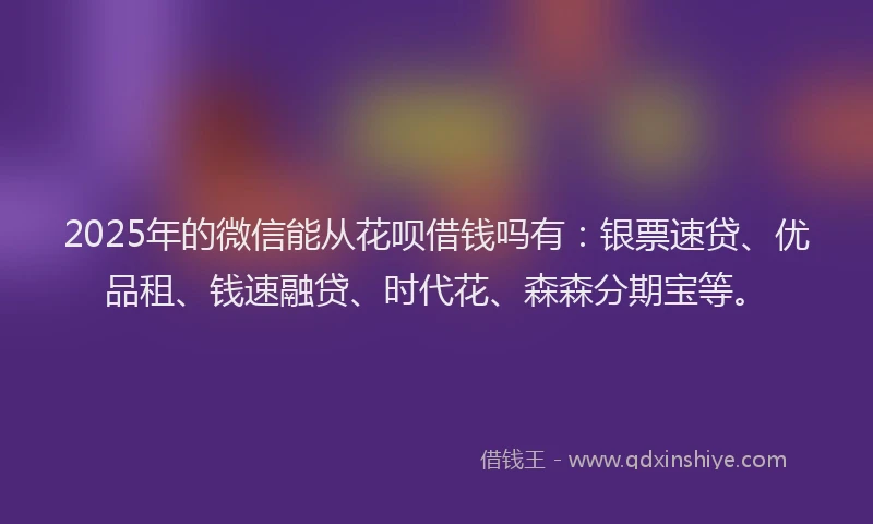 2025年的微信能从花呗借钱吗有：银票速贷、优品租、钱速融贷、时代花、森森分期宝等。