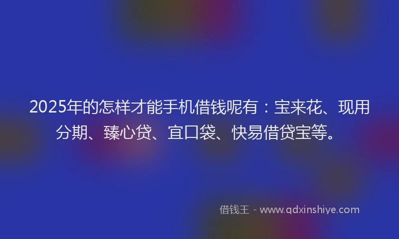 2025年的怎样才能手机借钱呢有：宝来花、现用分期、臻心贷、宜口袋、快易借贷宝等。