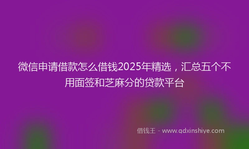 微信申请借款怎么借钱2025年精选，汇总五个不用面签和芝麻分的贷款平台