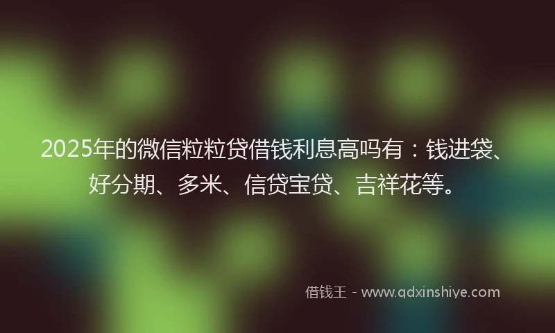 2025年的微信粒粒贷借钱利息高吗有：钱进袋、好分期、多米、信贷宝贷、吉祥花等。