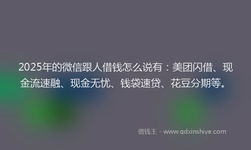 2025年的微信跟人借钱怎么说有：美团闪借、现金流速融、现金无忧、钱袋速贷、花豆分期等。