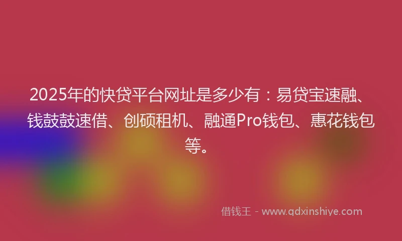 2025年的快贷平台网址是多少有：易贷宝速融、钱鼓鼓速借、创硕租机、融通Pro钱包、惠花钱包等。