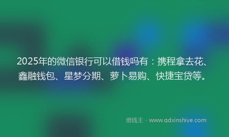 2025年的微信银行可以借钱吗有：携程拿去花、鑫融钱包、星梦分期、萝卜易购、快捷宝贷等。